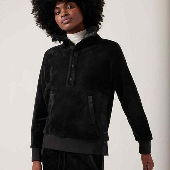 Athleta Black Recovery Cozy Snap Front Fleece Sweatshirt Size Small - Picture 1 of 6